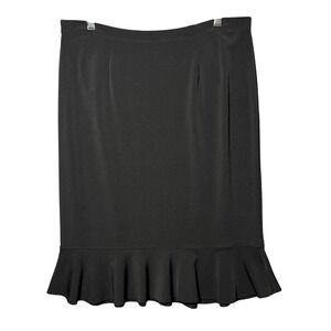 Clara Sunwoo Black Ruffle Flounce Hem Midi Skirt Large Made in USA Stretch L